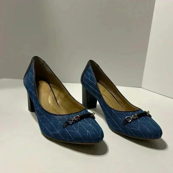 TALBOTS Ellery Bit Block Heel Pumps - Quilted Denim- Size 8.5 - Picture 9 of 12